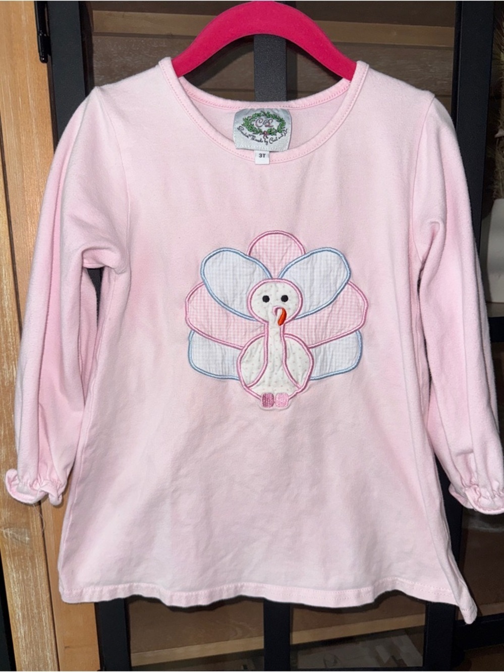 Cecil & Lou appliqué thanksgiving turkey embroidered long sleeve toddler girl